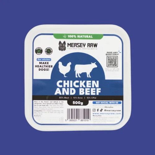 Mersey RAW Beef & Chicken Mince 500g – complete raw dog food