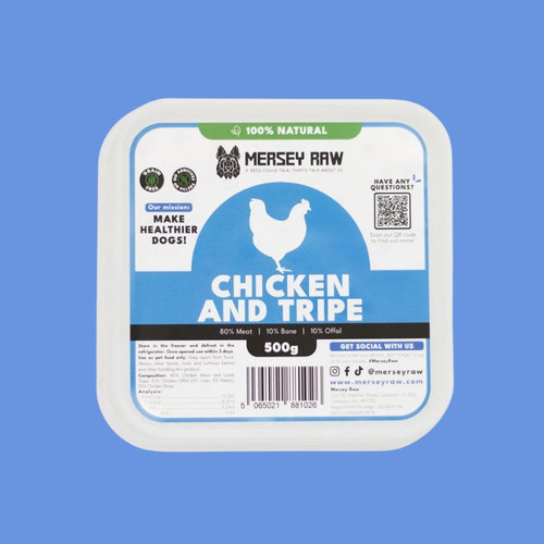 Mersey RAW Chicken & Tripe Mince 500g – complete chicken and tripe raw dog food