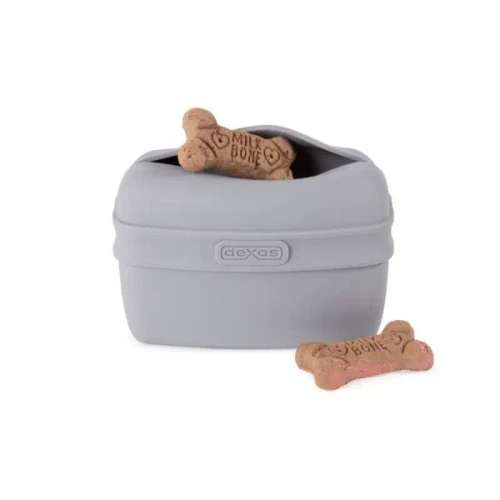 Dexas Pooch Pouch grey silicone clip-on dog treat pouch