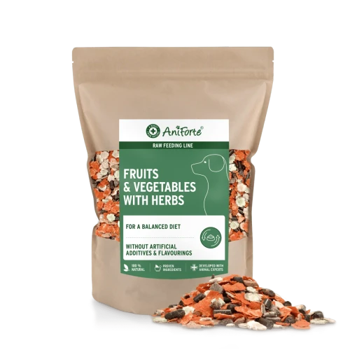 AniForte Fruit and Vegetable Flakes with Herbs 1kg bag, dried veg mix for raw fed dogs