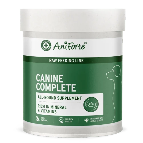 AniForte Canine Complete 500g tub, all-round vitamin and mineral supplement for raw fed dogs