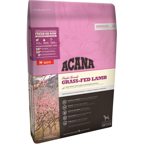 Acana Grass Fed Lamb Dog Food, shown in packaging
