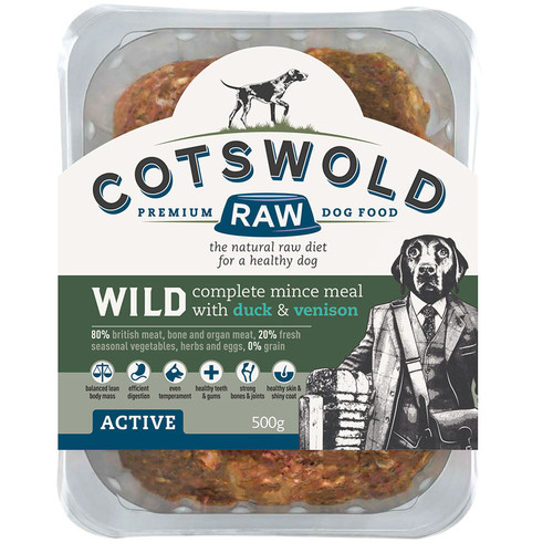 Cotswold RAW Wild Range Duck & Venison Mince, shown in packaging