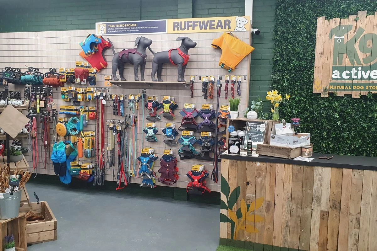 Harnesses and coats on the rail, K9 Active Dunfermline
