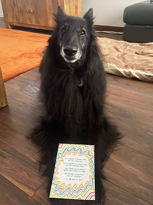 Dexeter showing off his birthday card