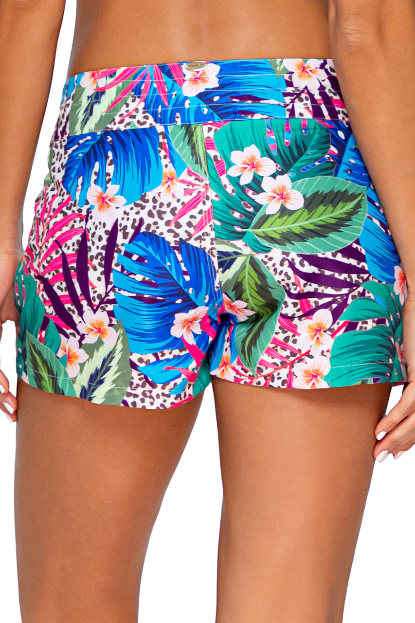 Sunsets Swim - Tropical Print Swim Cover Up Board Shorts