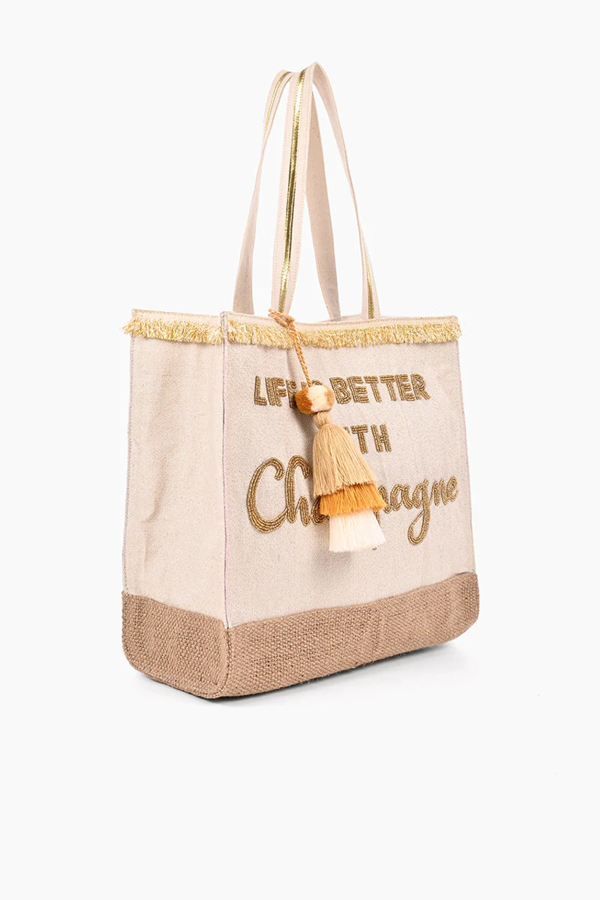 Champagne - Tote Bag, Fringeless, Authentic Vintage – Vintage Boho Bags