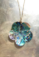 Sophia C Blue Hawaii Necklace Carved Abalone Flower Shell Necklace