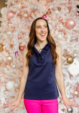 Gretchen Scott Ruffneck Sleeveless Top Navy Front View