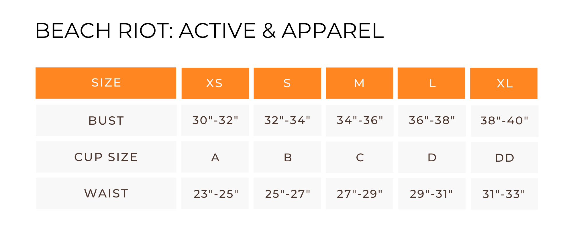 Beach Riot Size Chart