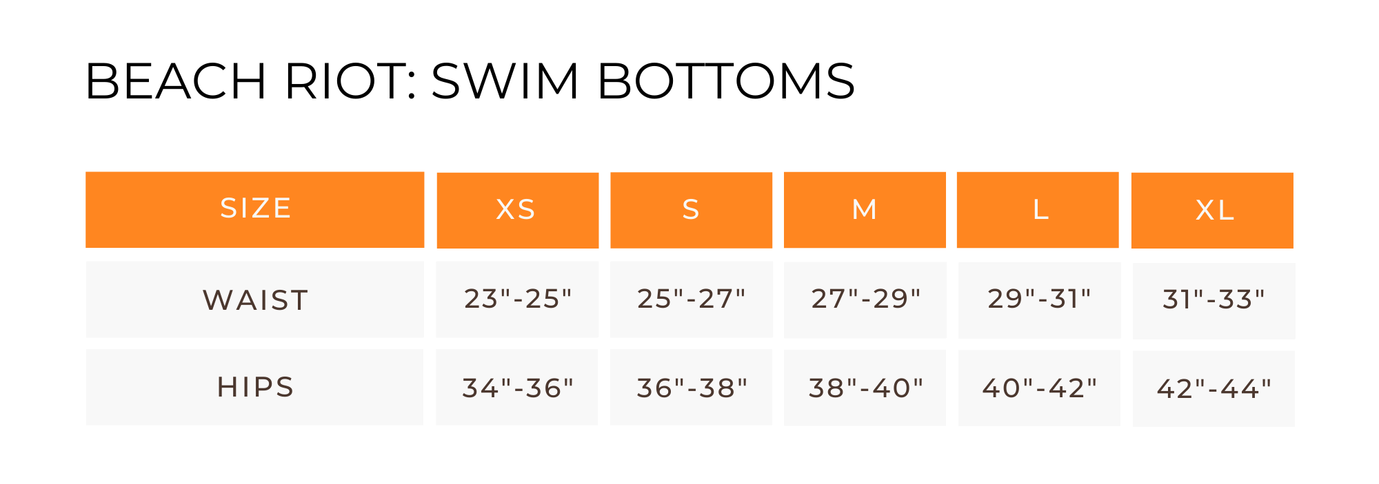 Beach Riot Size Chart