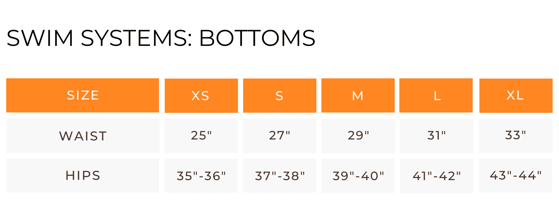 Swim Systems Size Guide Bottoms