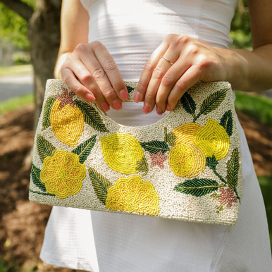 Hand Beaded Black Lemon Clutch