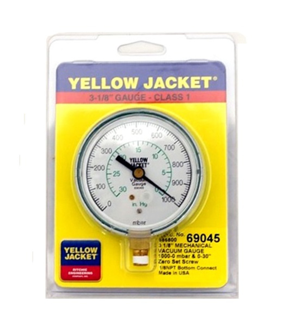 Yellow Jacket 3 1/8 in. Vacuum Gauge 1000-0 millibar/30-0 in. - European  Version - 69045