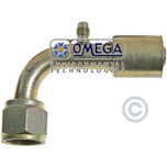 Omega 90 Deg. Fitting No. 6 Female O-Ring x No. 6 Beadlock with R134A Port - 35-S1321-3