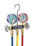 Yellow Jacket Series 41 Manifold with 2-1/2 in. Fahrenheit Red/Blue Gauges PSI R22/134a/404A, 36 in. Plus II RYB Hoses and Standard Fittings - Clamshell - 41209