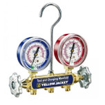 Yellow Jacket Series 41 Manifold with 2-1/2 in. Red/Blue Gauges Kg/Cm2/PSI R410A, HCABV 60 in. Plus II Hoses and Standard Fittings - 41702