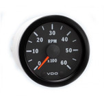 VDO 2-1/16 in. Vision Black 6,000 RPM Tachometer 12V - Bulk Pkg - 333-158B