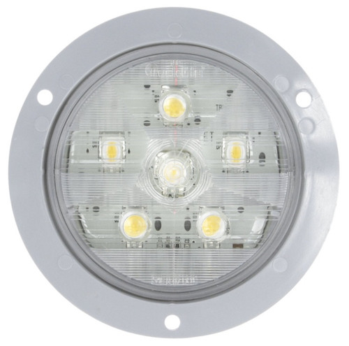 Truck-Lite Super 44 6 Diode Diamond Shell Clear Round LED Back-Up Light 12V with Fit N Forget S.S. and Gray Flange - 44991C