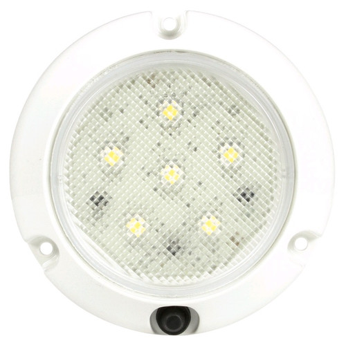 Truck-Lite Super 44 6 Diode Clear Round LED Dome Light 12V with White Flange Mount and Push Button Switch - 44438C