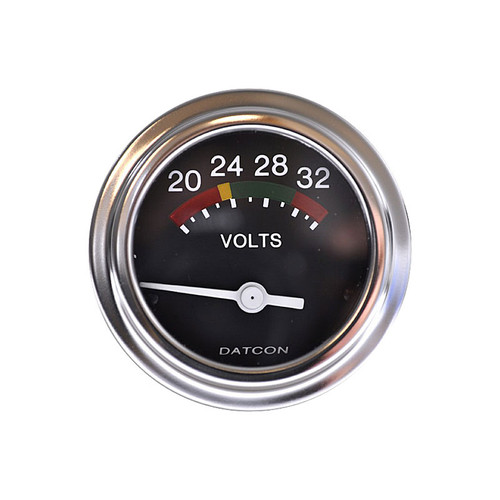 Datcon 52mm 16-36 V Heavy Duty Automotive Voltmeter Gauge 24V with Polished Bezel and Colored Dial - 101911