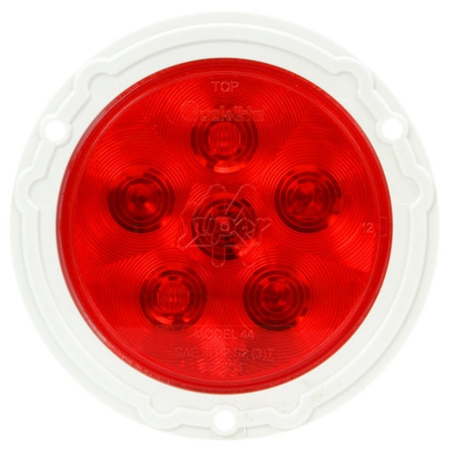 Truck-Lite Super 44 6 Diode Red Round LED Stop/Turn/Tail Light 12V with Hardwired Stripped End and White Flange - 44356R