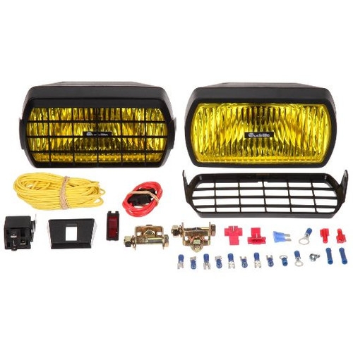 Truck-Lite 1 Bulb Yellow Rectangular Polycarbonate Halogen Fog Light Kit 12V with Stripped End/Ring Terminal - 80519