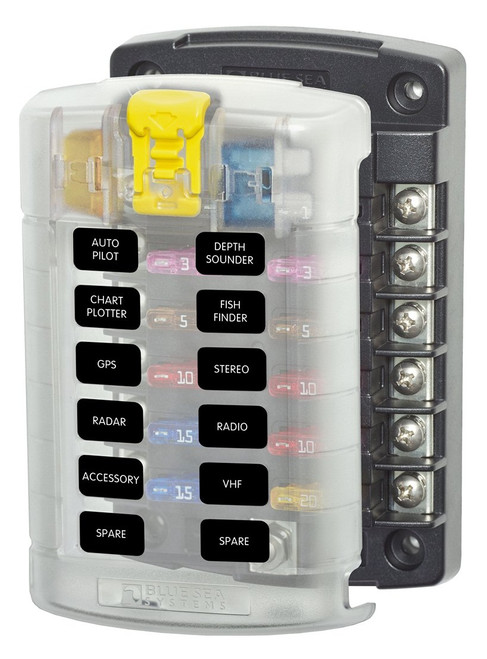 Blue Sea Systems ST Blade Fuse Block 32V DC with 12 Circuits with Cover - 5029