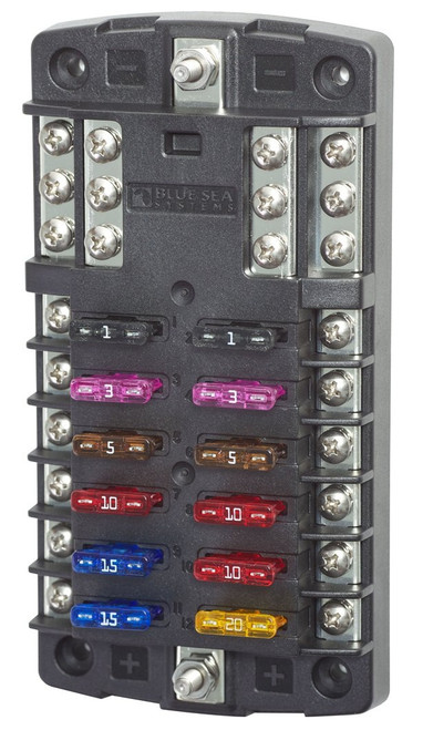 Blue Sea Systems ST Blade Fuse Block 32V DC with 12 Circuits with Negative Bus - 5031