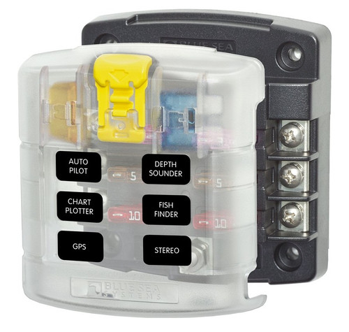 Blue Sea Systems ST Blade Fuse Block 32V DC with 6 Circuits with Cover - 5028