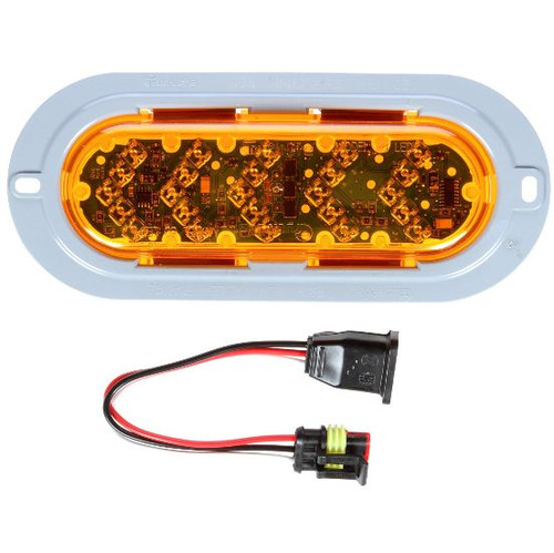 Truck-Lite 60 Series Sequential Arrow 25 Diode Yellow Oval LED Side Turn Signal Light Kit 12V with Gray Flange Mount - 60082Y