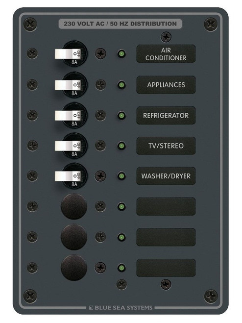 Blue Sea Systems European AC Power Distribution Panel 230V AC with 8 Positions - 8159