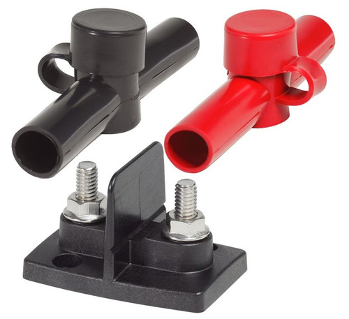 Blue Sea Systems Black/Red Dual PowerPost 48V DC with Insulators Two 5/16 in.-18 Studs - 2016
