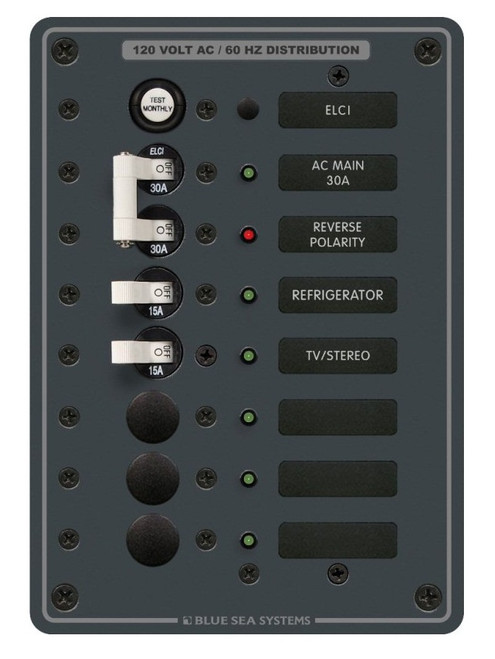 Blue Sea Systems ELCI Main Panel 30A Double Pole Plus 2 Positions 120V AC - 8101