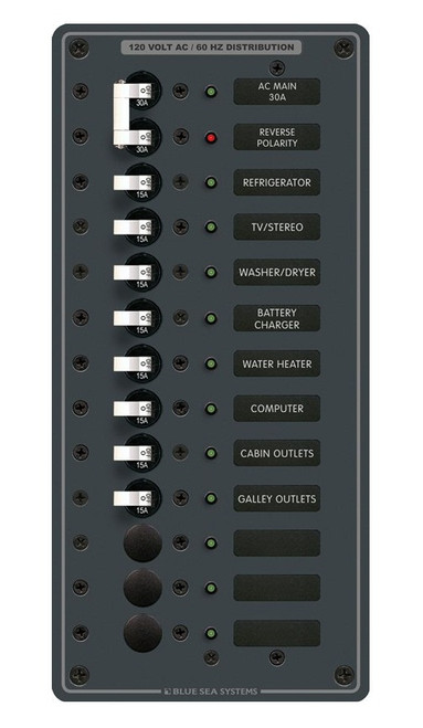 Blue Sea Systems AC Main Plus 11 Positions Power Distribution Panel 120V AC - 8485