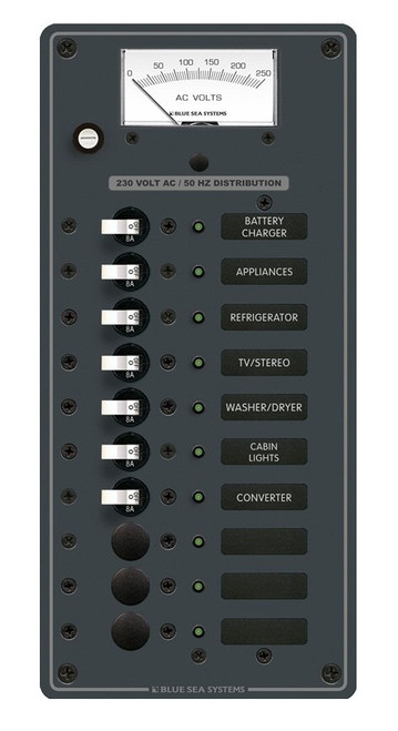 Blue Sea Systems European AC Power Distribution Panel 230V AC with 10 Positions - 8578