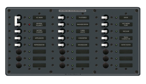 Blue Sea Systems European AC Main Power Distribution Panel 230V AC with 22 Positions - 8565