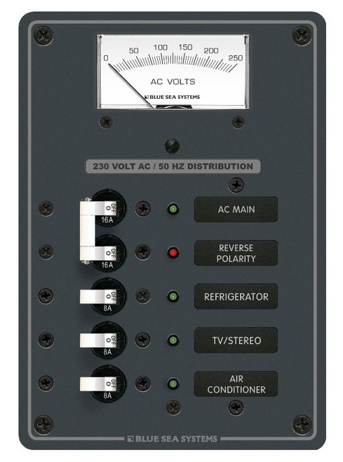 Blue Sea Systems European AC Main Distribution Panel 230V AC with 3 Positions and Voltmeter - 8143