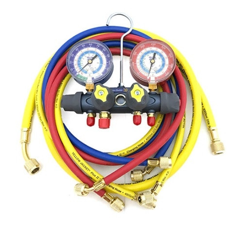 Yellow Jacket Red/Blue Titan 4-Valve Test Manifold with 60 in. PLUS II Hoses - 49987