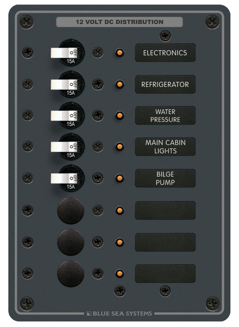 Blue Sea Systems Traditional Metal DC Panel 12/24V DC with 8 Positions - 8023