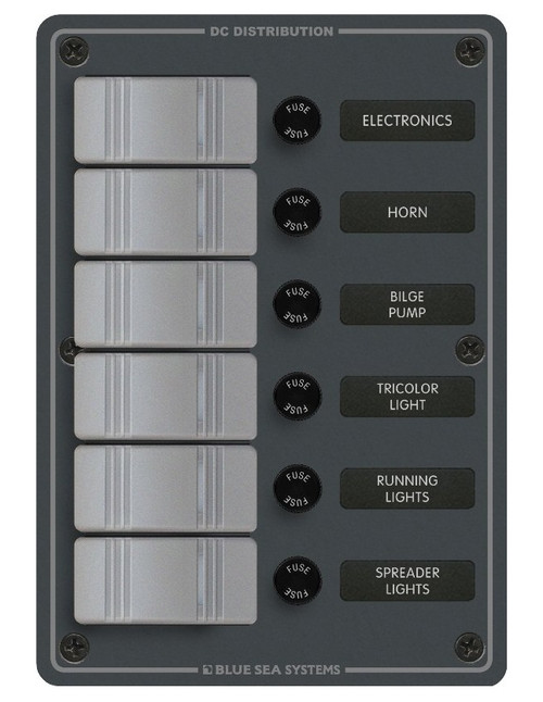 Blue Sea Systems Water Resistant Panel 12/24V DC in Gray with 6 Positions - 8053