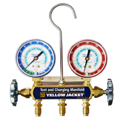Yellow Jacket 2-Valve Auto Manifold Red/Blue Fahrenheit Gauges PSI - 41342