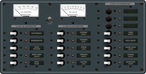 Blue Sea Systems Traditional Metal DC Panel 12V DC with 18 Positions - 8378