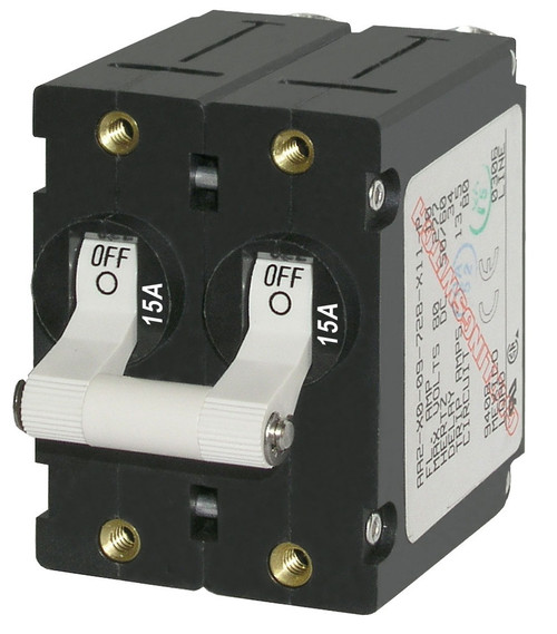 Blue Sea Systems A-Series White Toggle Circuit Breaker Double Pole 15A - 7235