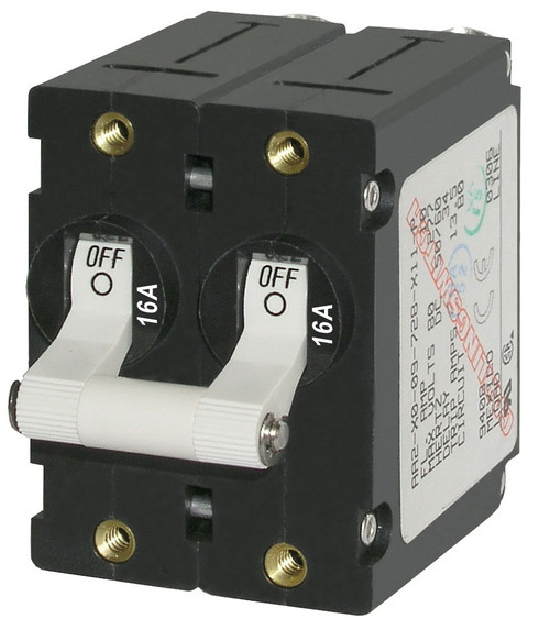 Blue Sea Systems A-Series White Toggle Circuit Breaker Double Pole 16A - 7294