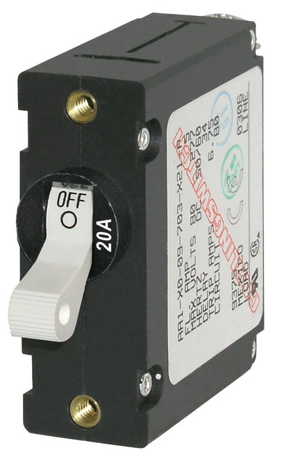 Blue Sea Systems A-Series White Toggle Circuit Breaker Single Pole 20A - 7214