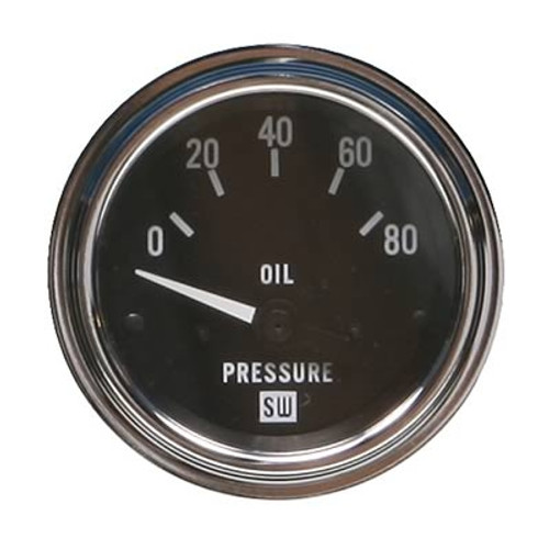 Stewart Warner Oil Pressure Gauge 80 PSI Electric Chrome Bezel - 82113
