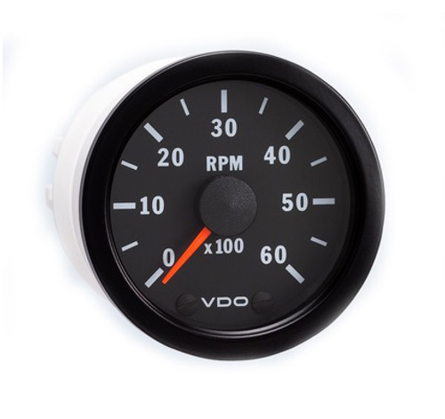 VDO 2-1/16 in. Vision Black 6,000 RPM Tachometer 12V - 333 158