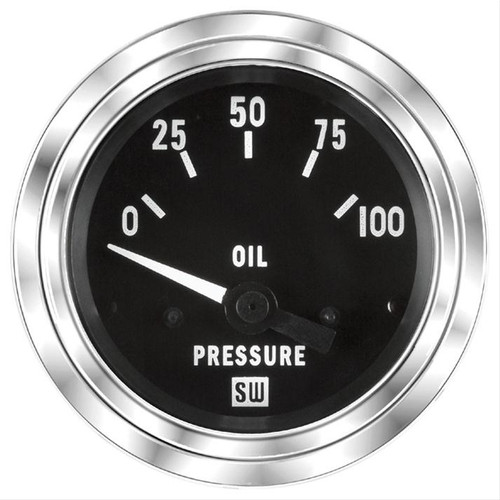 Stewart Warner Oil Pressure Gauge 100 PSI Electric Chrome Bezel - 82116