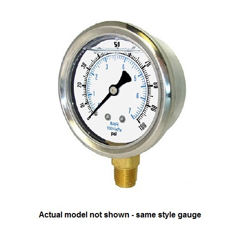 PIC 30 in. Hg Vac/0/15 PSI Glycerine Filled Pressure Gauge 2.5 in. with Stainless Steel Case and 1/4 in. NPT Male - 201L-254CB